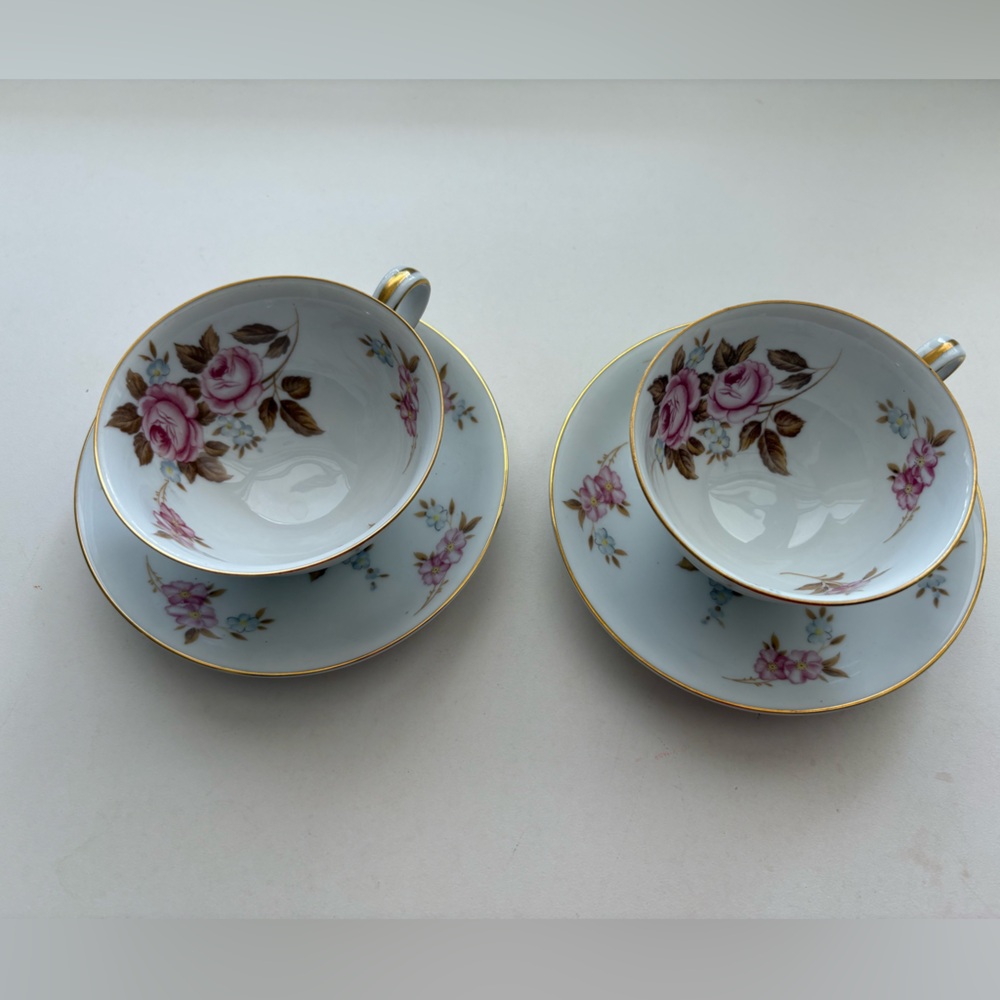 Vintage Noritake China Rosilla 2 cups, 2 saucers, Japan, 1950’s